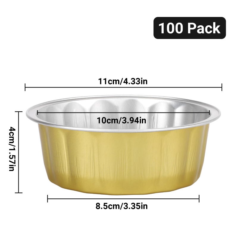 Beasea 8 oz 100 Pack Aluminum Ramekins, Disposable Ramekins Foil Cups Baking 3.9" Ramekin Cup Muffin Cupcake Aluminum Baking Cup Mini Pudding Souffle Cups for Party Wedding Birthday - Gold - Image 2